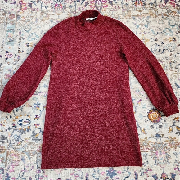 Lush Womens Lg Sleeve Warm Burgundy Mock Turtleneck Pullover Sweater Dress, sz S - Picture 1 of 12